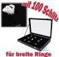 Preview: Schmuckkasten Schmucklade Schaukasten Schmuckdisplay mit Glasdeckel mit 100 Schlitze für Breite Ringe schwarz