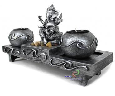 Zen - Garten mit Ganesha Figur Teelichter Stein grau Nr:FH08
