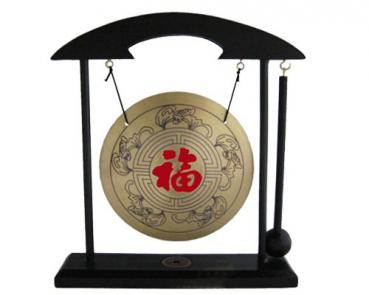 Tisch-Gong Holzständer Fengshui Tischgong inkl.Schlegel "Glück Zeichen"