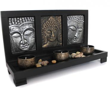 3D Effekt Deko Buddha Teelichthalter Fengshui drei Buddhakopf Nr:AB-9010