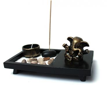 Zen - Garten mit Ganesha Figur Rauchstab Teelichthalter Nr: YD52