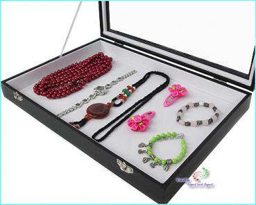 Mehrzweckkasten Schmuckkasten Schmucklade Schaukasten Schmuckdisplay Glasdeckel weiss/schwarz