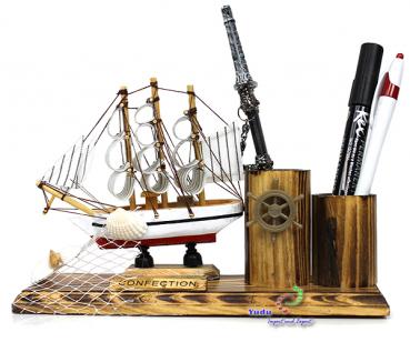 Segelschiff mit Stifthalter Schreibtischorganizer Schreibtischständer Maritim