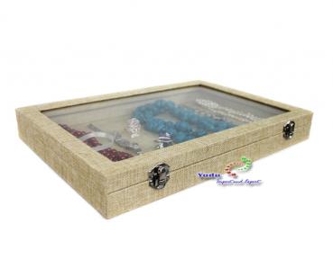Mehrzweckkasten Schmuckkasten Schmucklade Schaukasten Schmuckdisplay Glasdeckel ohne Aufteilung Jute Look