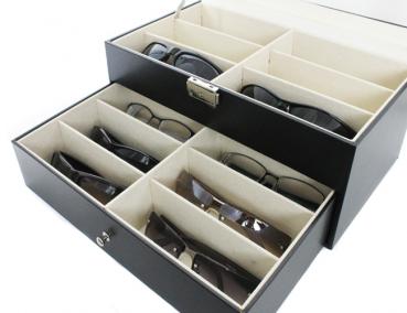 Brillenkoffer Brillendisplay Brillenständer für 12 Brillen Kunstleder SKW78