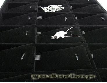 Vorlagebrett Schmuckkasten Schmucklade Schmuckdisplay Schaukasten mit 18 Kärtchen Fächern Samt schwarz