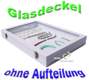 Mehrzweckkasten Schmuckkasten Schmucklade Schaukasten Schmuckdisplay mit Glasdeckel ohne Aufteilung weiss