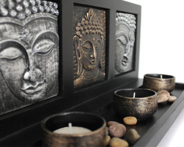 3D Effekt Deko Buddha Teelichthalter Fengshui drei Buddhakopf Nr:AB-9010