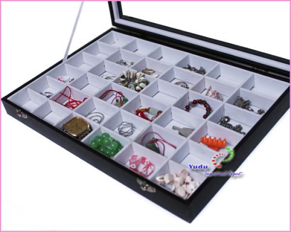 Schmuckkasten Schmucklade Schaukasten Schmuckdisplay Glasdeckel 36 Fächer weiss/schwarz