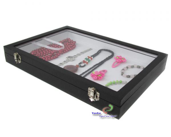 Mehrzweckkasten Schmucklade Schmuckkasten mit Glasdeckel weiss/schwarz 