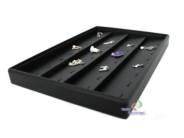 Vorlagebrett Schmuckkasten Schmucklade Schmuckdisplay Schaukasten mit 36 Haken schräg  kompl. Kunstleder schwarz