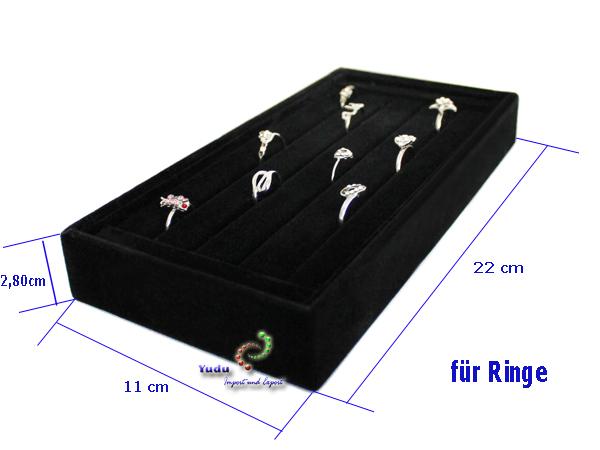 4 tlg. Schmuckkasten Schmucklade Schaukasten Schmuckdisplay mit Glasdeckel mit Haken Fächer für Ringe Ketten Schmuck schwarz