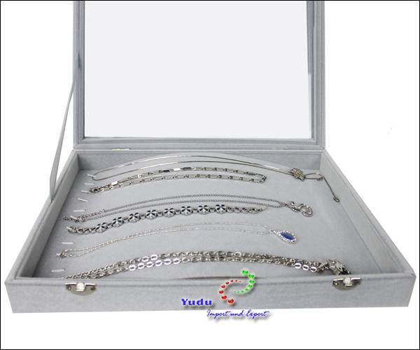 Schmuckkasten Schmucklade Schaukasten Schmuckdisplay Glasdeckel für lange Ketten Armbänder Halsketten grau