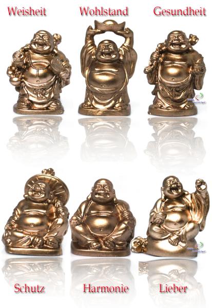 6 stück verschiedene Buddha Figuren Glücksbringer Happy Buddha