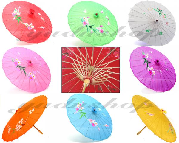 Asia Schirm Dekoschirm aus Stoff Holz mit Motive