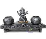 Zen - Garten mit Ganesha Figur Teelichter Stein grau Nr:FH08