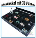 Schmuckkasten Schmucklade Schaukasten Schmuckdisplay mit Glasdeckel mit 36 Fächern schwarz