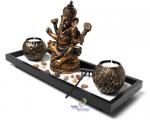 Zen - Garten mit Ganesha Figur Teelichter Sand Stein Nr: YH071