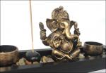 Zen - Garten mit Ganesha Figur Teelichter Stein mit Rauchstab Nr: YH-1418
