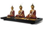 Zen - Garten mit DREI Buddhafiguren mit Holzrechen Dekostein Sand Nr:LW840